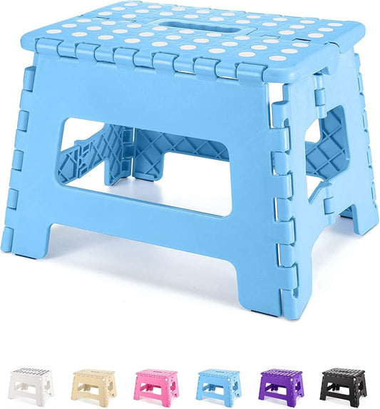 Dyforce Folding Step Stool 9", Kids Step Stool, Heavy Duty Step Stools for Adults, Compact Foot Stools, Light-Weight Toddler Step Stools for Kitchen, Bathroom, Holds Up to 300 lbs (Blue)
