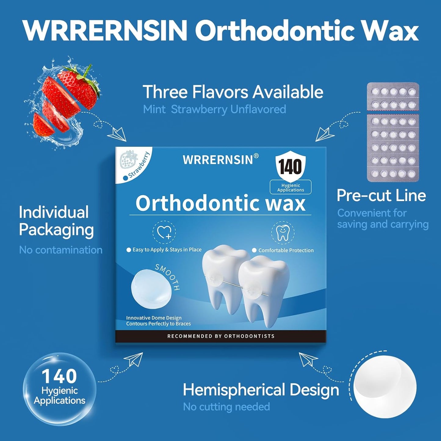 Braces Wax Dots Orthodontic Wax for Braces 140 Individually Wrapped Dental Kit for Wires Strawberry