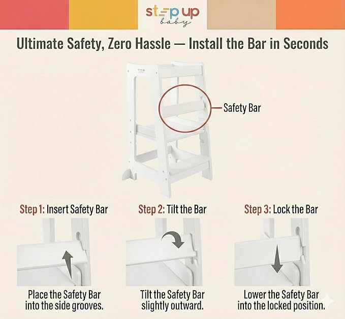 Stepup Baby Toddler Step Stool - Adjustable Height Kids Helper Step Stool, Durable, Non-Slip Platform for Bathroom Sink & Kitchen Counter, Toddler Tower for Exploration and Growth - White