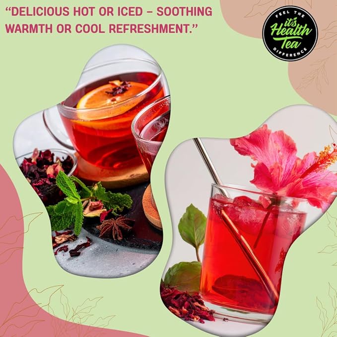 Hibiscus Mint Herbal Tea – 30 Tea Bags – Caffeine-Free, Antioxidant-Rich Blend for Heart, Immune & Digestive Support – Refreshing Herbal Infusion