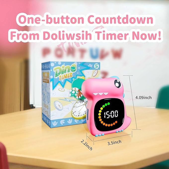 Visual Timer for Kids Toddler Timer Visual Countdown Pink Dinasuor Design Timers for Classroom Home Study Playing