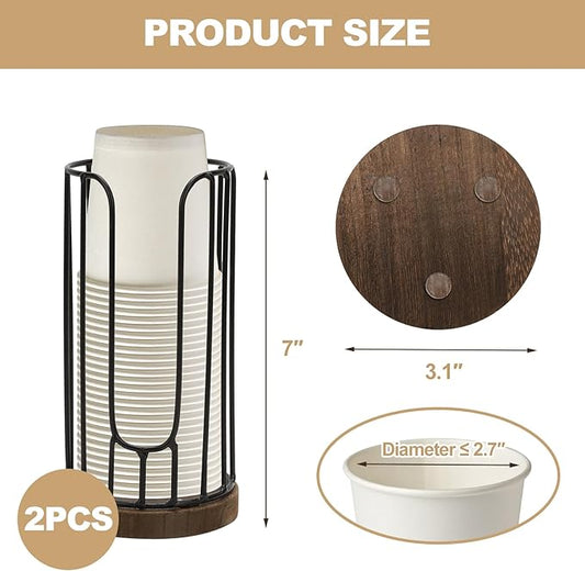 Heightened Rural Style Bathroom Cup Dispenser, 2 Pack Small Disposable Paper Cup Holder, 3oz Disposable Mouthwash Cup Storage Rack, Iron Bathroom