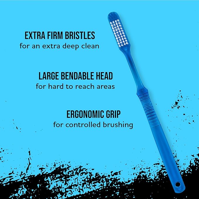 Extra Firm Toothbrush Set for Adults or Smokers Travel Toothbrush Kit, Hard Multicolor Denture Brush, Large Head, Manual Travel Toothbrush Hard Bristles (Transparent - 6 Pack)