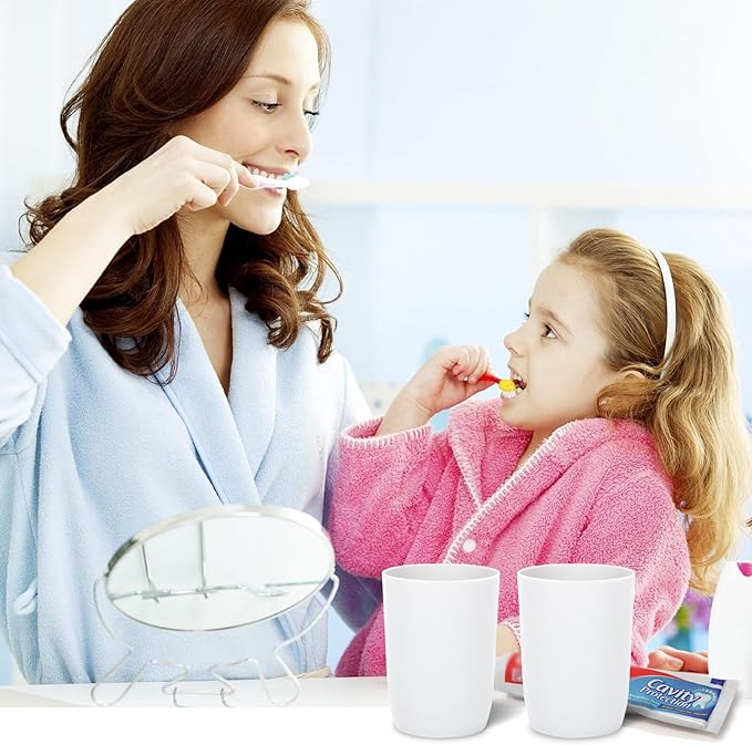 Topsky 4pcs Bathroom Tumbler Toothbrush Plastic Tumblers Water Tumbler Reusable Drinkware Mouthwash Cup, White