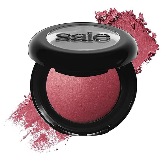 Saie SuperSuede Baked Blush - Talc-Free Powder Blush for Cheeks Infused with Hyaluronic Acid, Glycerin + Squalane - Hydrating Face Makeup for a Natural, Diffused Flush of Color - Grazie (0.1 Ounce)
