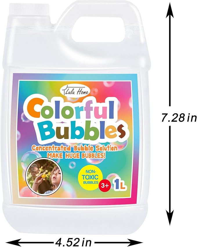 Lulu Home Concentrated Bubble Solution, 1 L/ 33.8 OZ Refill for Bubble Machines, Giant Wands, and Blowers - Up to 2.5 Gallons for Kids' Birthday Parties