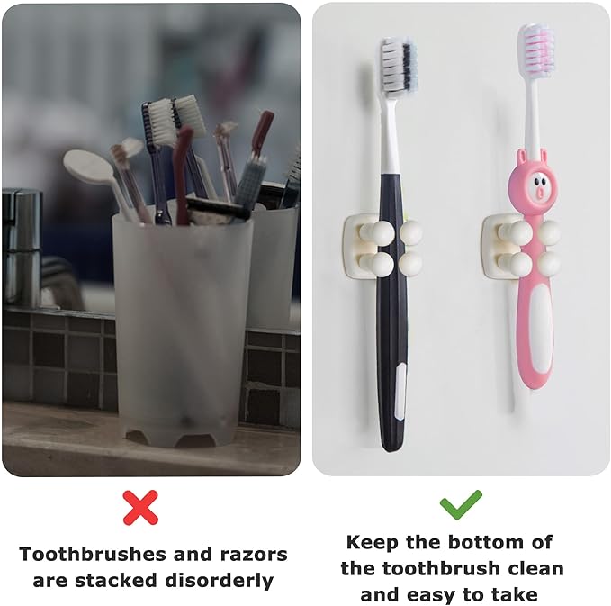 Silicone Toothbrush Holder Multi-Function Hook Waterproof self Adhesive Single Toothbrush Hook Plug Holder for Wall for Hanging Bathroom Kitchen Living Room Office (Square-Cream)