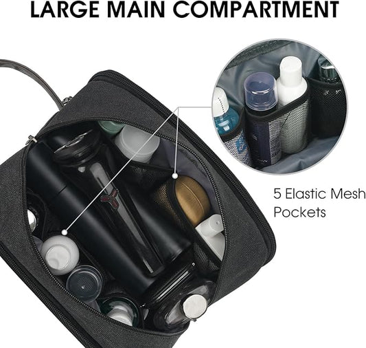 WANDF Travel Toiletry Bag for Men Large Toiletries Shaving Bag Water Resistant Hanging Dopp Kit Travel Accessories Bag for Women Men (Black)