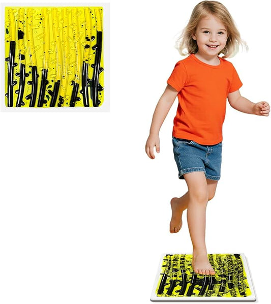 Liquid Sensory Floor Tile for Kids Ages 3+, 12" Textured Step-On Tile with Non-Slip Base, Interactive Color-Flow, Yellow-Black, for Calm Corners (1-Pack)