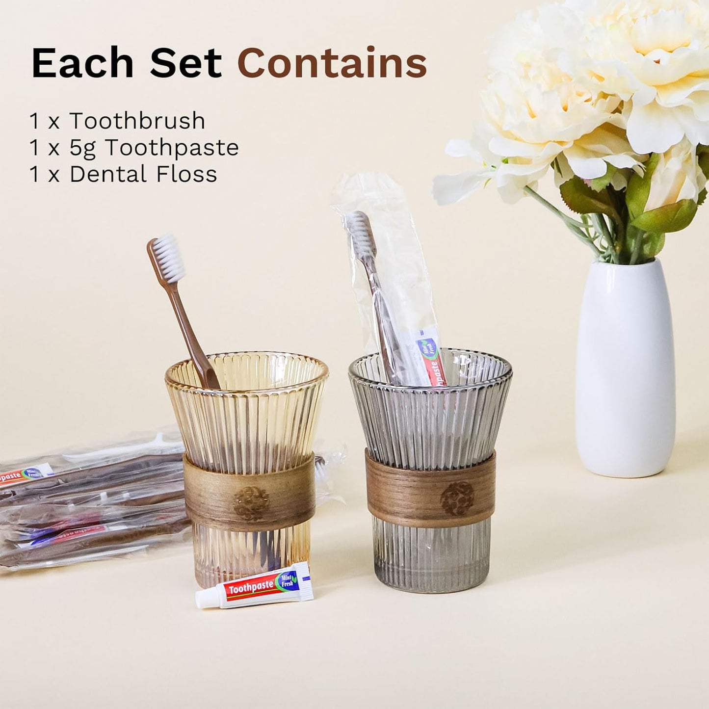 Disposable Toothbrushes with Toothpaste, Travel Toothbrush Kit, Individually Packaged, Brown, with Floss Picks, Suitable for Hotel, Home, Camping, Travel (200-PACK)