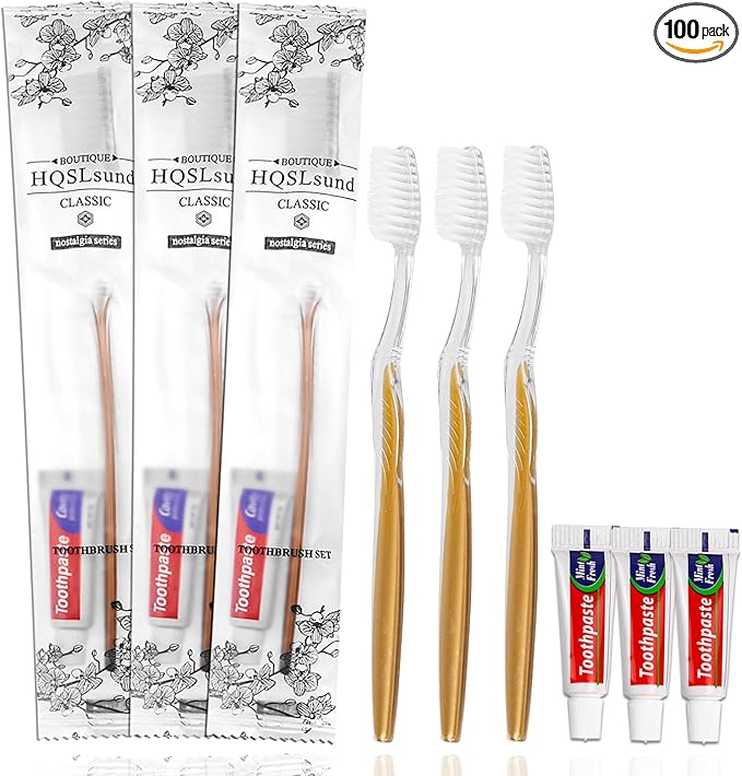100 Pack Disposable Toothbrushes with Toothpaste Bulk Individually Wrapped, Travel Toothbrushes with Medium Soft Bristle, Manual Travel Toothbrush Kit for Adults, Kids
