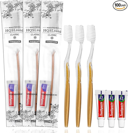 100 Pack Disposable Toothbrushes with Toothpaste Bulk Individually Wrapped, Travel Toothbrushes with Medium Soft Bristle, Manual Travel Toothbrush Kit for Adults, Kids
