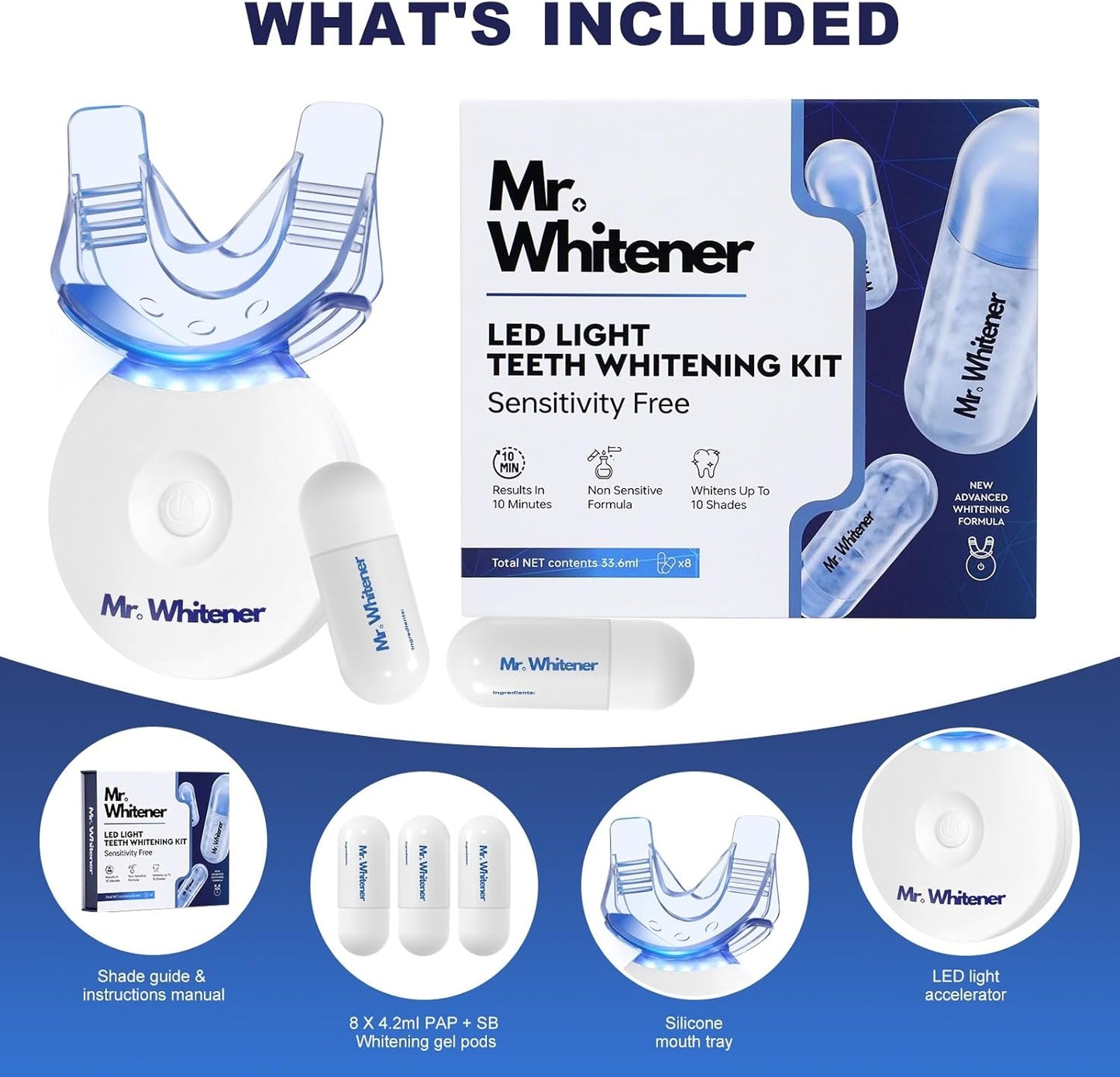 LED Teeth Whitening Kit, Dentists Recommended, Enamel Safe, Professional Pap Tooth Whitener for Sensitive Teeth, Professional 8 Refill Teeth Whitening Gel Pods 33.6ml, Remove Teeth Stains