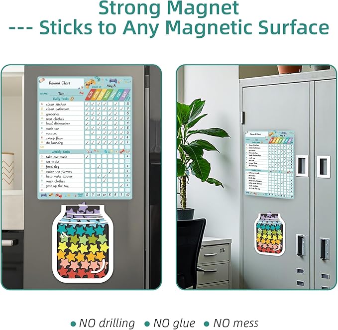 Magnetic Responsibilty Reward Chart for Kids - Magnetic Reward Jar with Stars Included - Ideal for Home Chore Tasks&Reward System