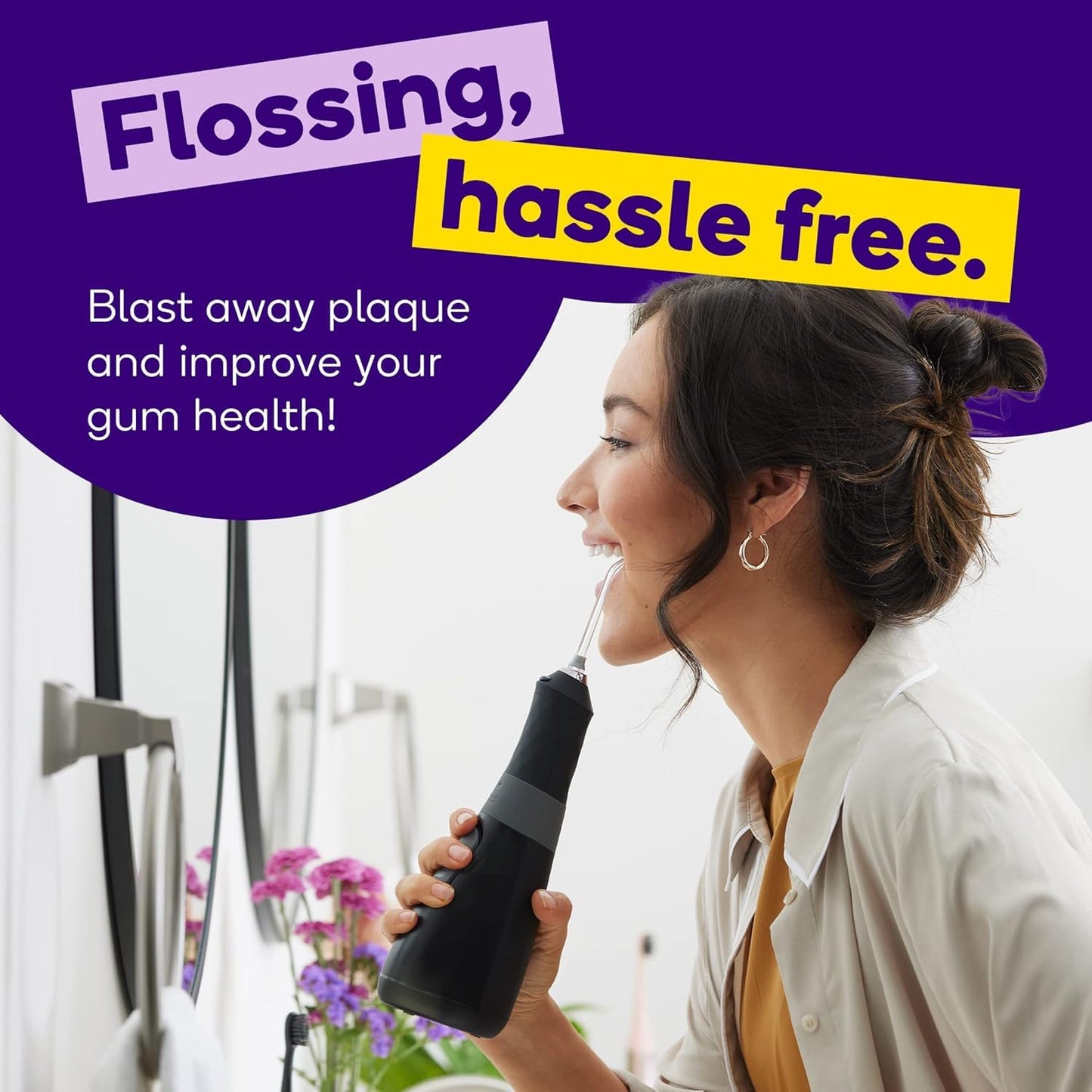 BURST Electric Water Flosser for Teeth Cleaning (3 Modes/White) | Cordless | Plaque Removal Between Braces & Dental Work | Portable Floss | Refillable 110mL Tank