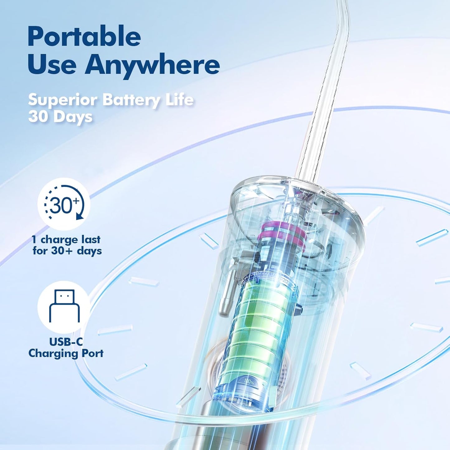 Water Flosser Mini Cordless Portable: 5 Modes Water Dental Floss with Telescopic Water Tank, 6 Tips, IPX7 Waterproof Oral Irrigator for Teeth Cleaning Gums,Orthodontic,Braces Dental Care (Sky Blue)