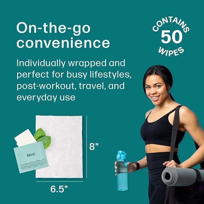 Dew Well Deodorant Wipes - Individually Wrapped Armpit Wipes & Purse Essentials - Sweat-Blocking Mini Deodorant - Compact Tissue Packs & Travel Accessories - 50 Count, Mint