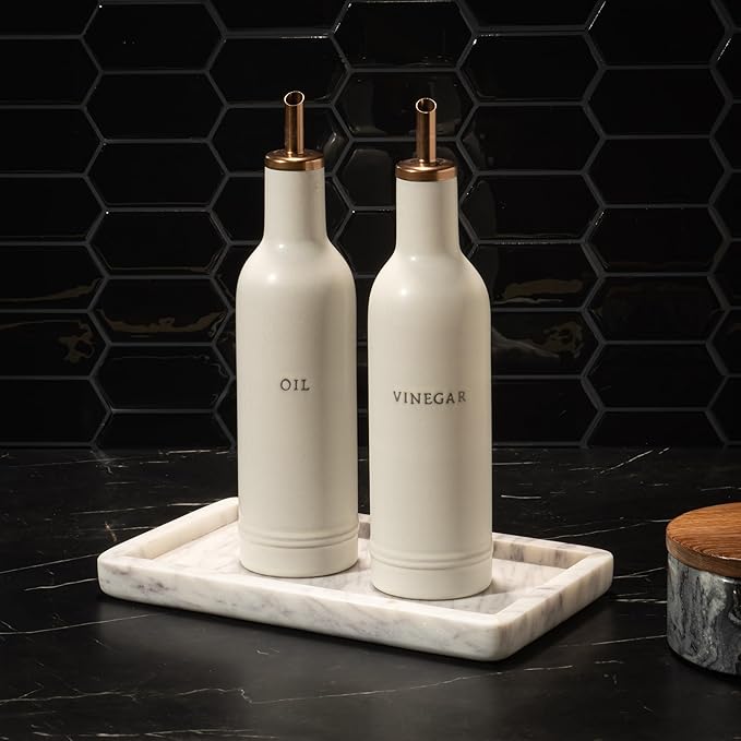 Cork & Mill Marble Tray for Bathroom Countertop, Kitchen Counter, or Catchall - 8 3/4" x 5" Small Rectangular Vanity Tray for Skincare or Perfume - Handcrafted Natural White Marble Stone Organizer