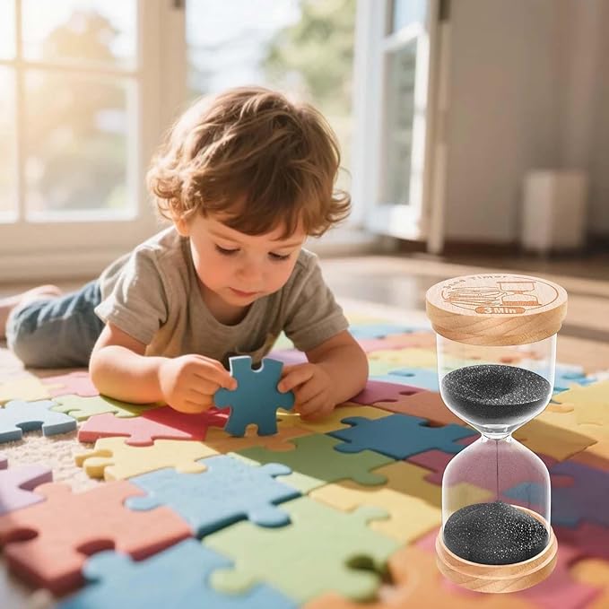 3 Minute Sand Timer, Wooden Hourglass Sand Clock, Small Wood Black 3 Min Hour Glass, Three Minutes Sandglass for Brushing Teeth, Reloj De Arena, Classroom, Game, Kitchen, Home, Office