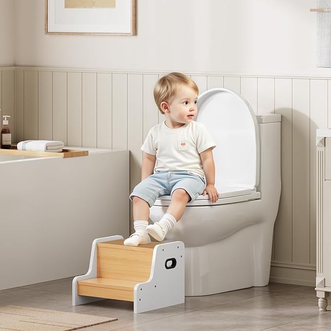 HOOBRO Step Stool for Kids, Two Step Toddler's Stool, Kids Potty Training Stool with Handles, Non-Slip Pads for Safety, Easy to Move, for Sink, Bathroom, Bedroom, White WN01JD01G1