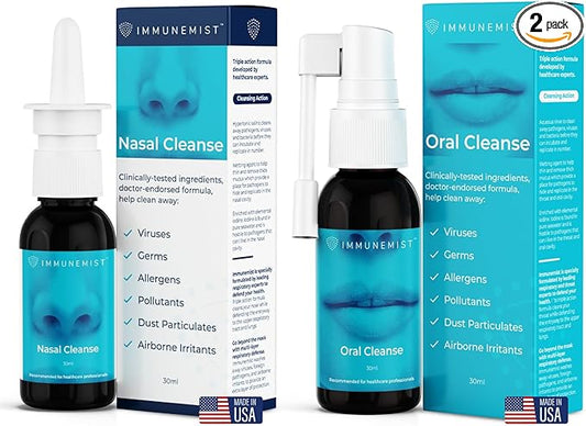 ImmuneMist™ Nasal and Oral Cleanse Bundle - Iodine Throat Spray and Nasal Iodine Spray - Up to 500 Doses - Made in The USA