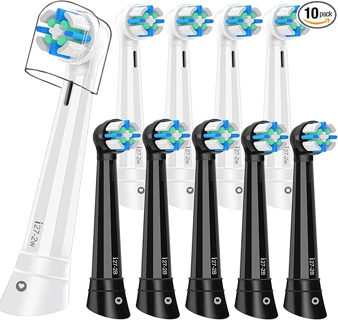 10PACK Replacement Toothbrush Heads Compatible with Oral B iO Series 2/3/4/5/6/7/8/9/10 Electric Toothbrush,Round Brush Heads for Gentle Gum Care & Deep Cleaning,White/Black