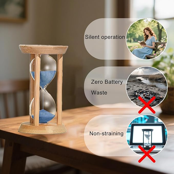 Large Sand Timer,Wooden Hourglass,15 Minute Sandglass Timer,Wood Sand Clock 15 Min,Sand Watch for Study,Yoga,Cooking,Desk Decor & Gift,Blue
