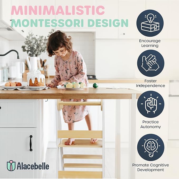 Toddler Tower - CPSC Certified Toddler Chair Tower with 3 Height Adjustable Step Stool, Safety Bar, Screw Covers - Montessori Stool for Sink, Kids Standing