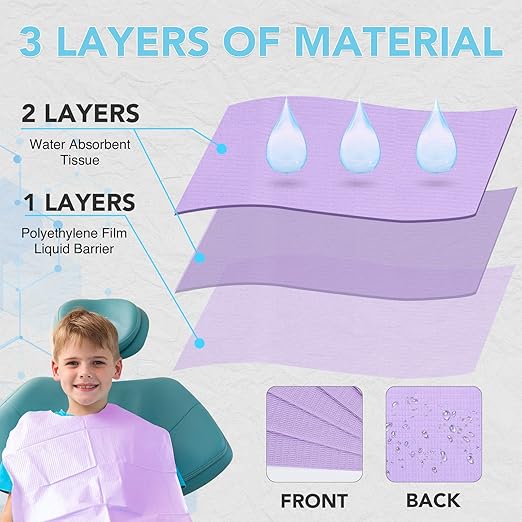 160 Pack Disposable Dental Bibs 13"x18"，3-Ply Waterproof Tattoo Bibs Sheet for Nail Salon，Dental Clinic，Feeding，Tattoo Shop (Purple)