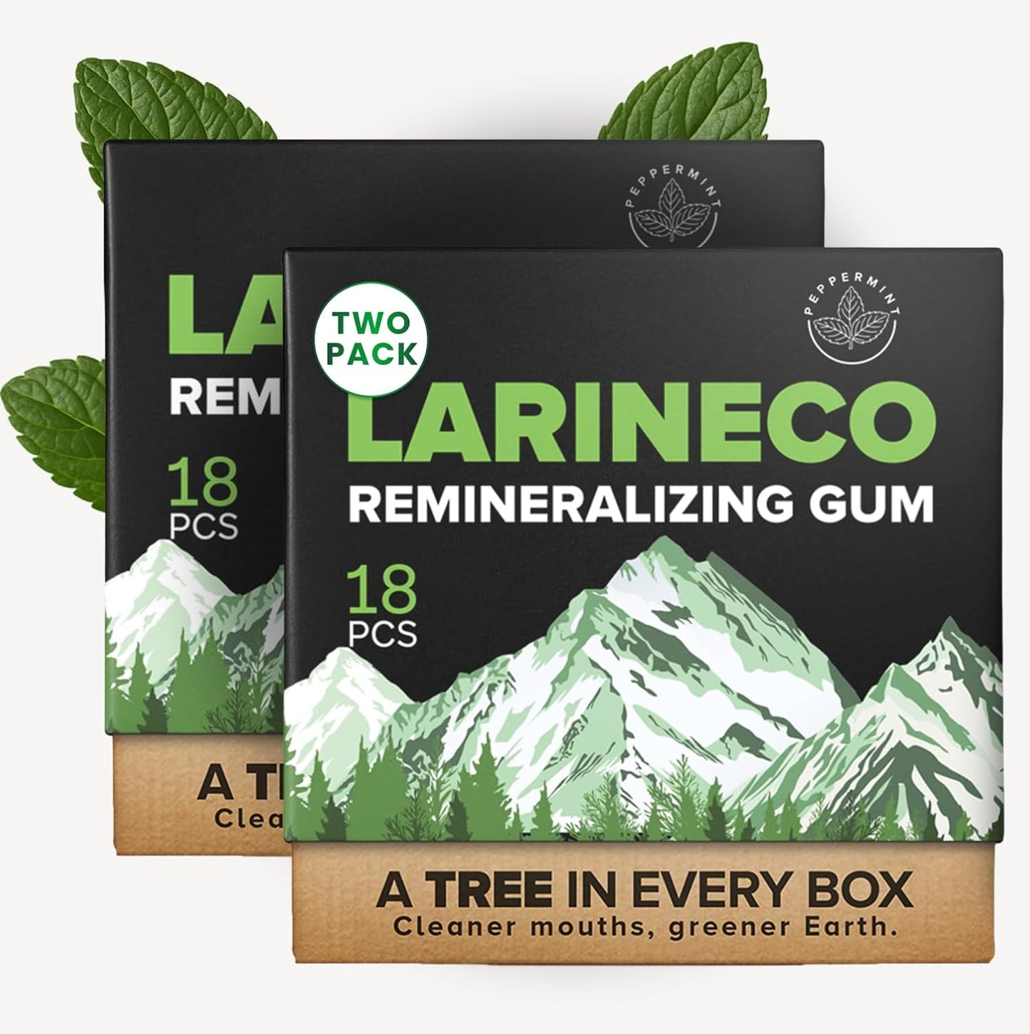 Larineco Remineralizing Gum with Nano Hydroxyapatite & Xylitol – Sugar-Free Cinnamon Xylitol Gum – Plastic-Free, Dye-Free, Aspartame-Free – Natural Base – 18 Pieces (18 Count (Pack of 2), Peppermint)