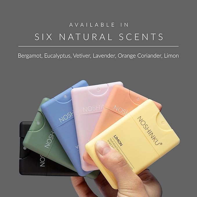 Noshinku - Refillable Hand Sanitizer Bergamot 3-Pack, Travel Size Spray with Hydrating Botanical Oils, Natural Ingredients, All Natural Fragrances, Sugarcane Derived Alcohol, No Parabens, No Dyes