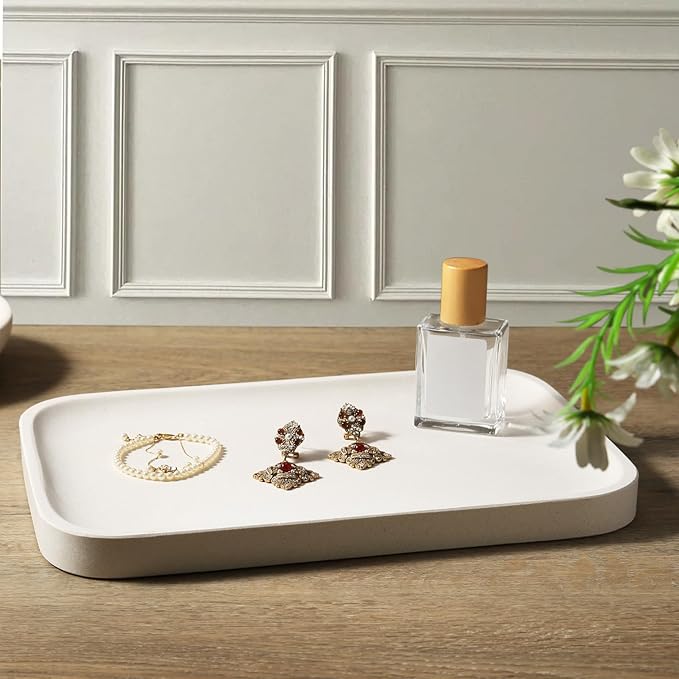 Koville Marble Tray, 12"x8" Marble Vanity Tray for Bathroom Kitchen Countertop, Rectangular Stone Tray for Cosmetics Perfume Trinket, Decorative Catchall Trays (Lymra Limestone)