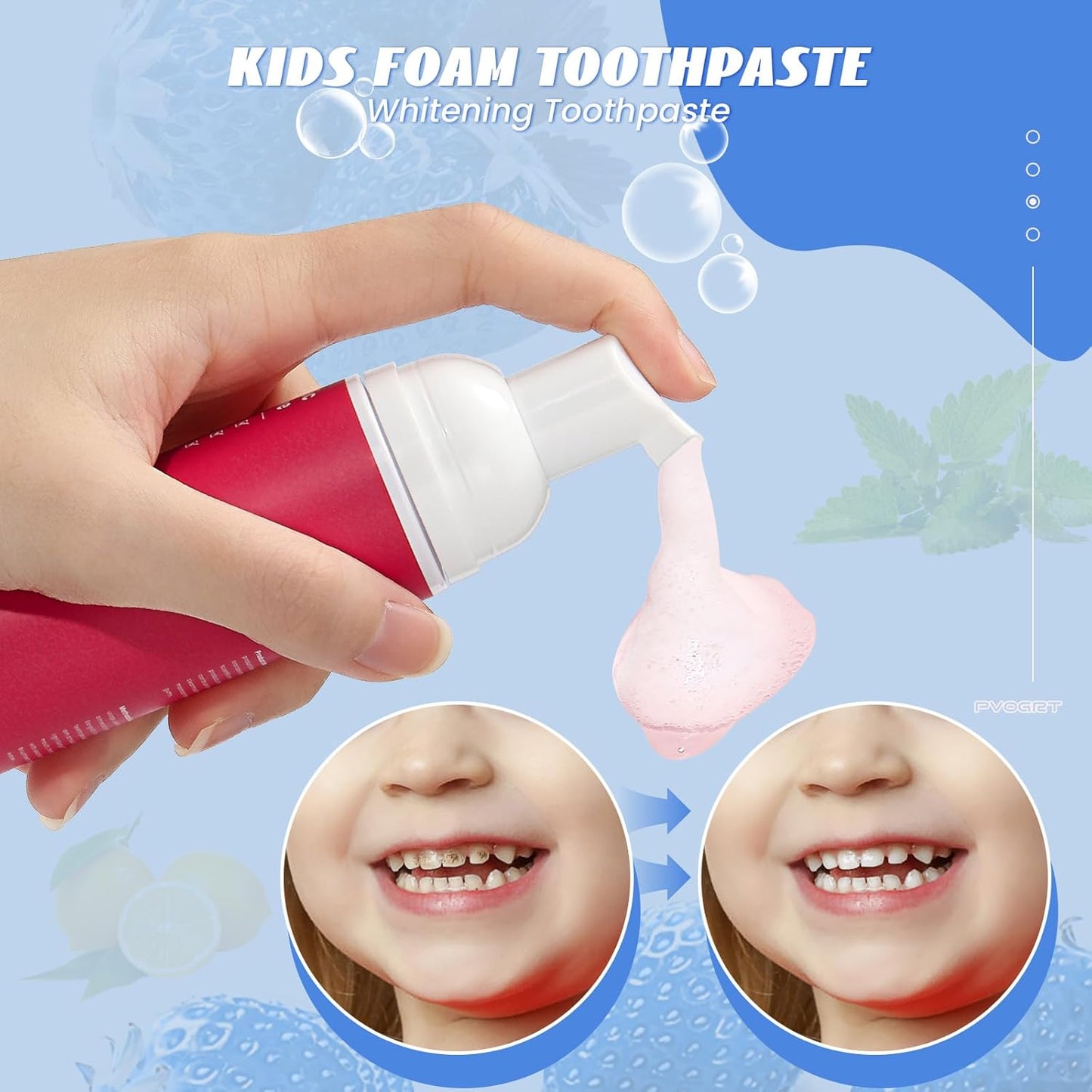 Kids Foam Fluoride Free Toothpaste with 4 Pack Strawberry and Blueberry Flavor,Toddler Natural Teeth Deep Cleaning Toothpaste for U Shaped Toothbrush