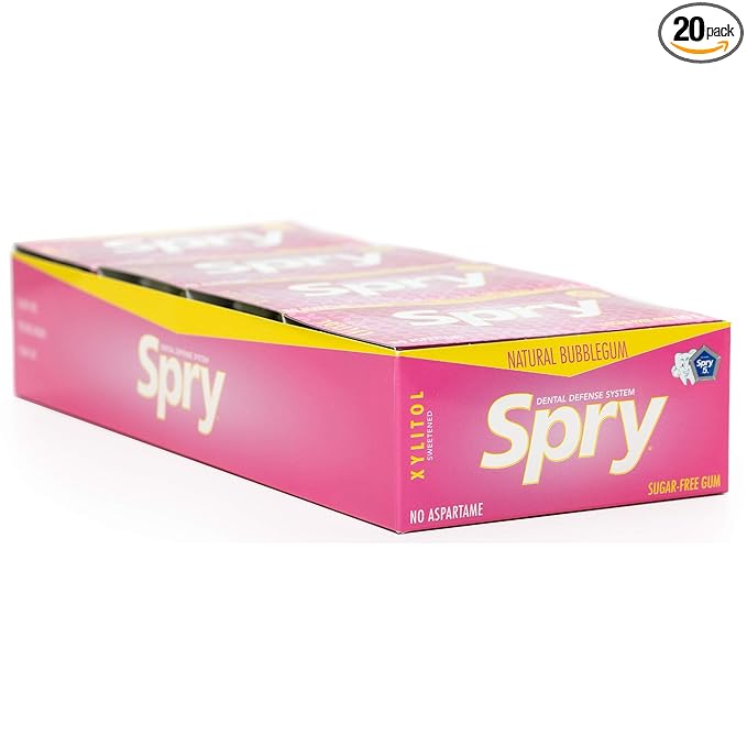 Spry Fresh Natural Xylitol Chewing Gum Dental Defense System - Aspartame-Free, Sugar-Free, Non-GMO, Gluten-Free (Bubble Gum, 10 Count Blister Cards - Pack of 20)