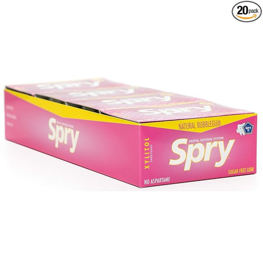 Spry Fresh Natural Xylitol Chewing Gum Dental Defense System - Aspartame-Free, Sugar-Free, Non-GMO, Gluten-Free (Bubble Gum, 10 Count Blister Cards - Pack of 20)