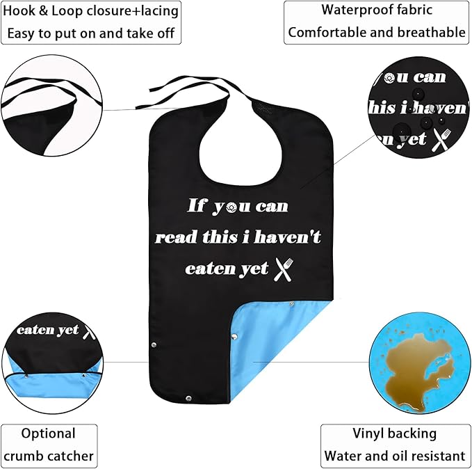 2 Pack Adult Bibs for Men, Adult Bibs for Special Needs Adults, Waterproof Leakproof Clothing Protector, Washable & Dryable Large Bib