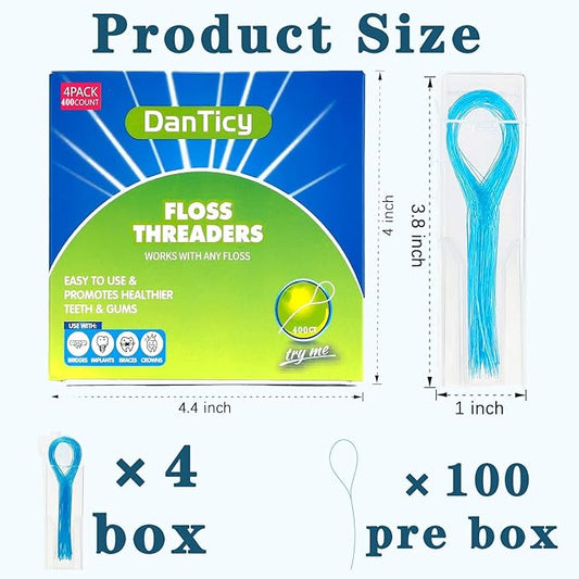 Floss Threaders Dental Floss Threader for Braces Bridges 400PCS(4Pack)