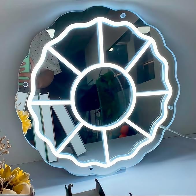 LED Mirror Neon Lights Light Up Dressing Mirror Cat/Shine Heart/Bat/Butterfly Shape Neon Mirror Sign for Modern Home Girl Room Bathroom Salon Wall Art Decor Gift For Girlfriend USB Powered