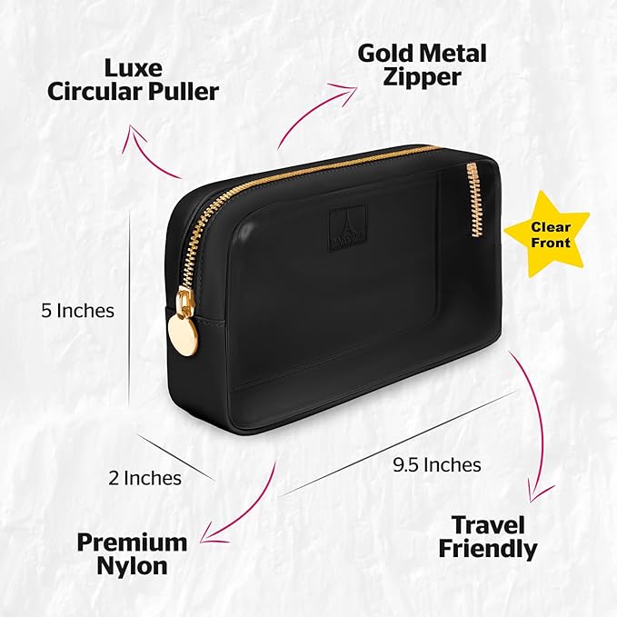 DANCOUR Clear Makeup Bag Mini Makeup Bag for Purse Mini Pouch Purse Clear Pouch Small Cosmetic Travel Case Travel Cosmetic Case (Small, Black)