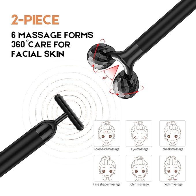 2-IN-1 Beauty Bar Electric Face Massager, 3D Roller and T Shape Arm Eye Nose Head Massager Facial Roller Massager Kit Skin Care Tools