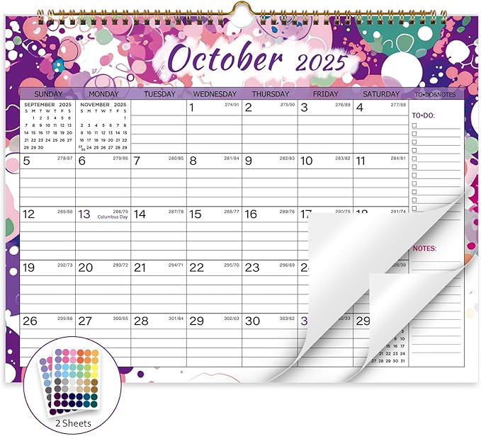 2025-2026 Wall Calendar, Calendar 2025-2026, 18 Month Calendar July 2025 - December 2026, 14.8" X 11.5", Calendar with Twin-Wire Binding, Hanging Hook and Julian Dates (Multi Colorful)