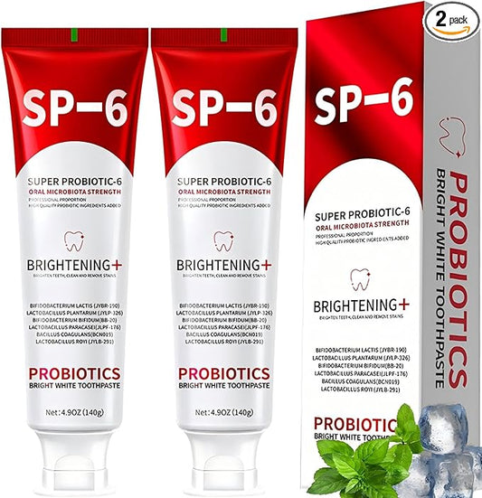 Sp-6 Probiotic Whitening Toothpaste, Sp-6 Ultra Whitening Toothpaste, with a Fluoride Free, Fresh Breath and Mint Flavored Enhancement Formula, Beneficial for Oral Health! 2pc (2)