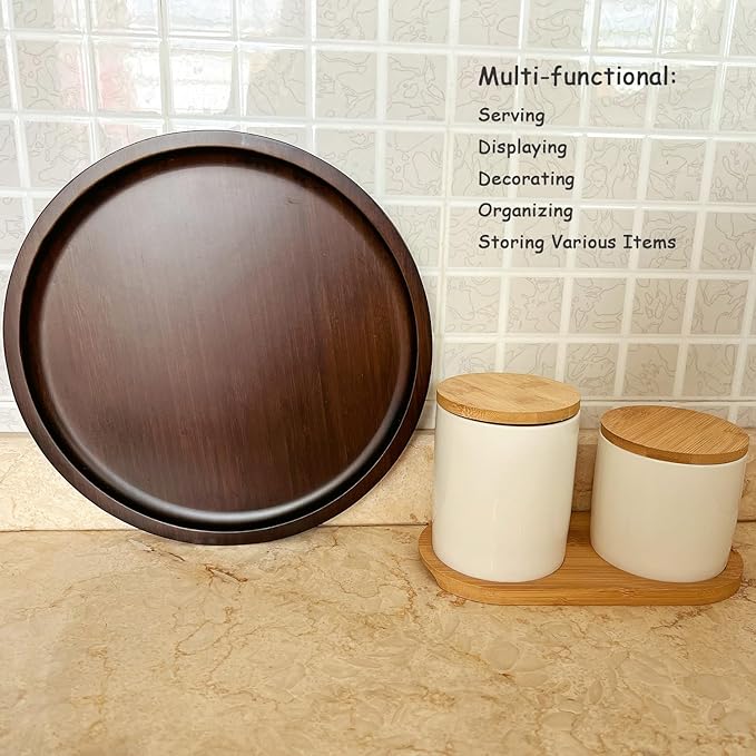 Wood Vanity Tray, Bathroom Counter Solid Walnut Organizer, Toilet Tank Top Wooden Serving Plate for Dinner Tea Coffee (Natural Walnut Color, 9.8 x 9.8 inch)