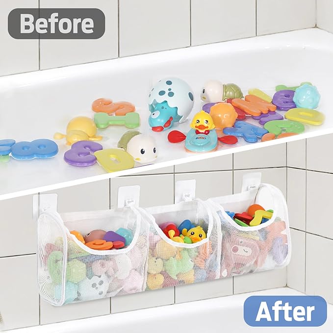 Goowin Bath Toy Storage, Bath Toy Holder, 3 Compartment Large Openings Bath Toy Organizer, Large Capacity Bath Tub Toy Holder, Kids Bathtub Toy Storage For Accessing & Sorting Toys (White, Regular)