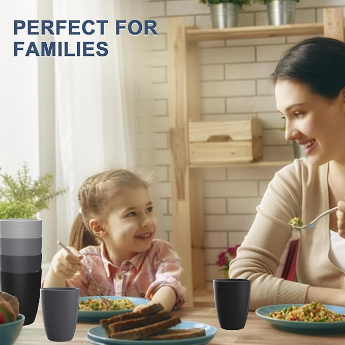 Wrova Wheat Straw Cups 8 PCS Good Alternative to Plastic Cups 12 oz Unbreakable Drinking Cup Reusable Dishwasher Safe Water Plastic Glasses Kids Tumbler with 4 Colors