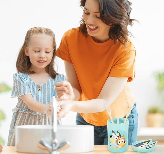 Jay Franco Bluey Toothbrush Holder - Blue Resin Pencil Holder/Bathroom Tumbler Features Bluey & Bingo - Fun Toothbrush Holder for Kids