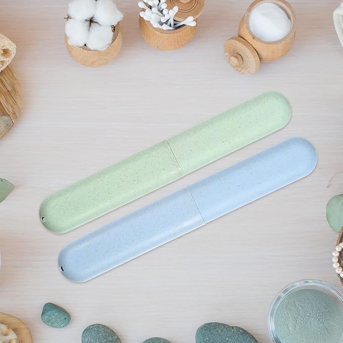 VOCOSTE 2pcs, Traveling Toothbrush Holders Case, PP Toothbrush Case for Travel Business, Green, Blue, 8.07''x1.22''x0.83''