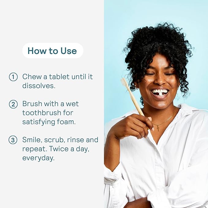 HUPPY Toothpaste Tablets, Nano Hydroxyapatite Toothpaste - Natural Whitening, Fluoride Free and Remineralizing Tablets - Travel Hydroxyapatite Tabs (4 Month Refill no Refillable Tin)