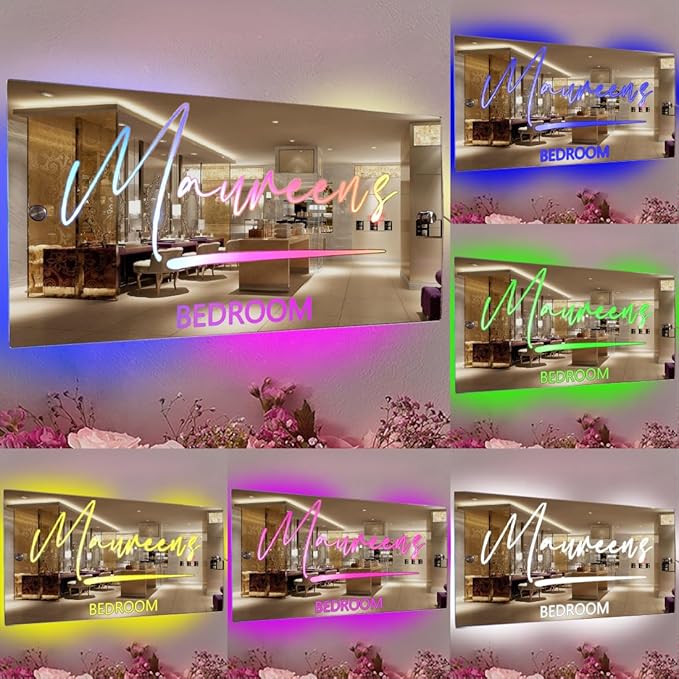 Personalized Bedroom LED Name Mirror Light Custom LED Light Up Mirror Multi Colour Lighting Mirror Name Sign, Custom Name Neon Sign Light Wall Decor Mirror for Bedroom Livingroom,Bar, barber shop