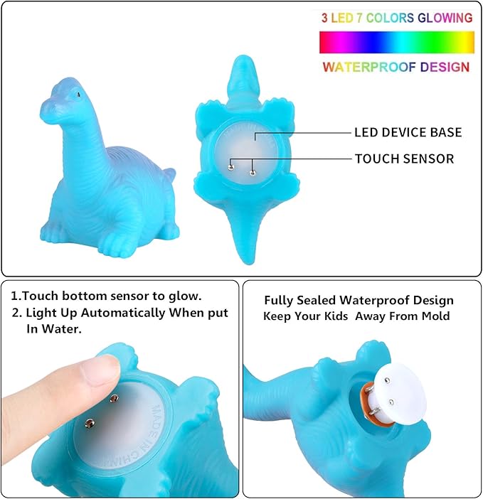 Baby Bath Toys,12 Packs Light Up Floating Rubber Toys Flashing Color Changing Light in Water Bathtub Shower Games Toy for Baby Kids Toddler Child